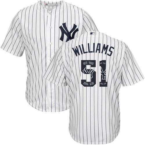 Yankees #51 Bernie Williams White Strip Team Logo Fashion Stitched MLB Jersey